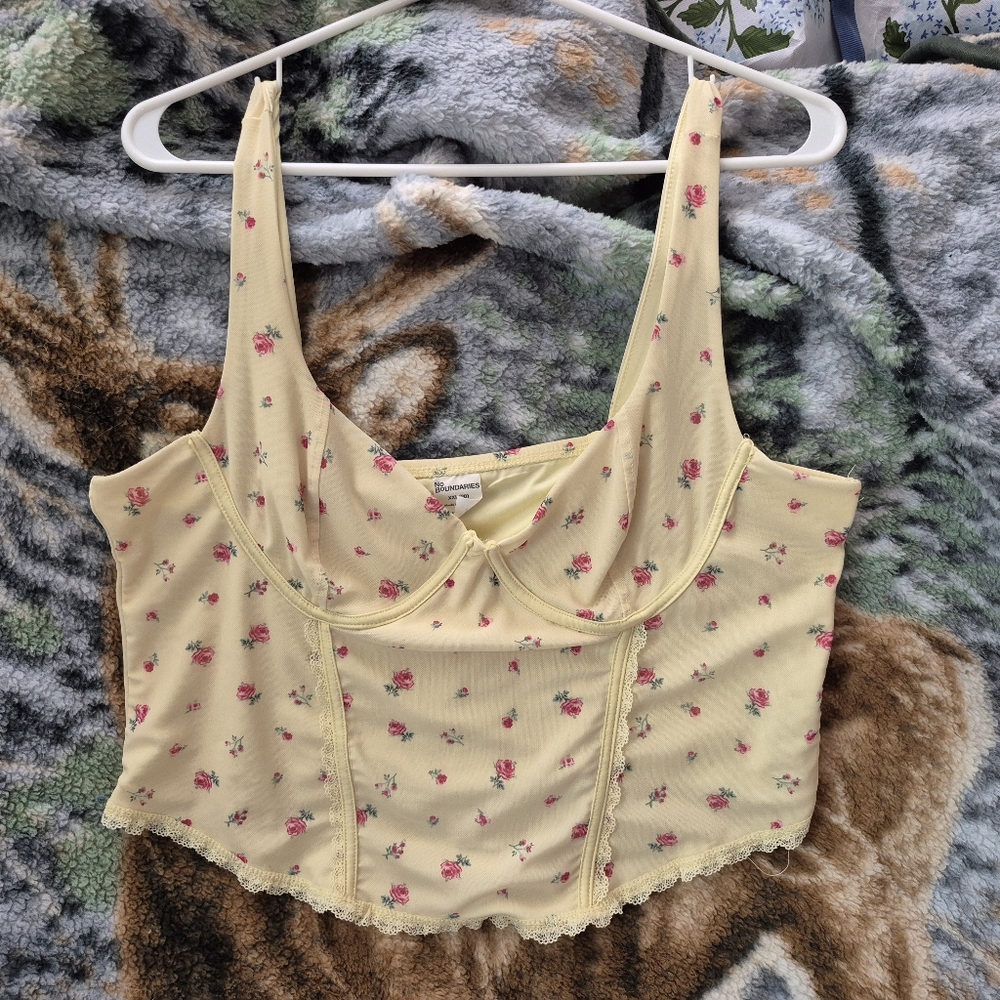 Yellow Flora Corset Crop Top